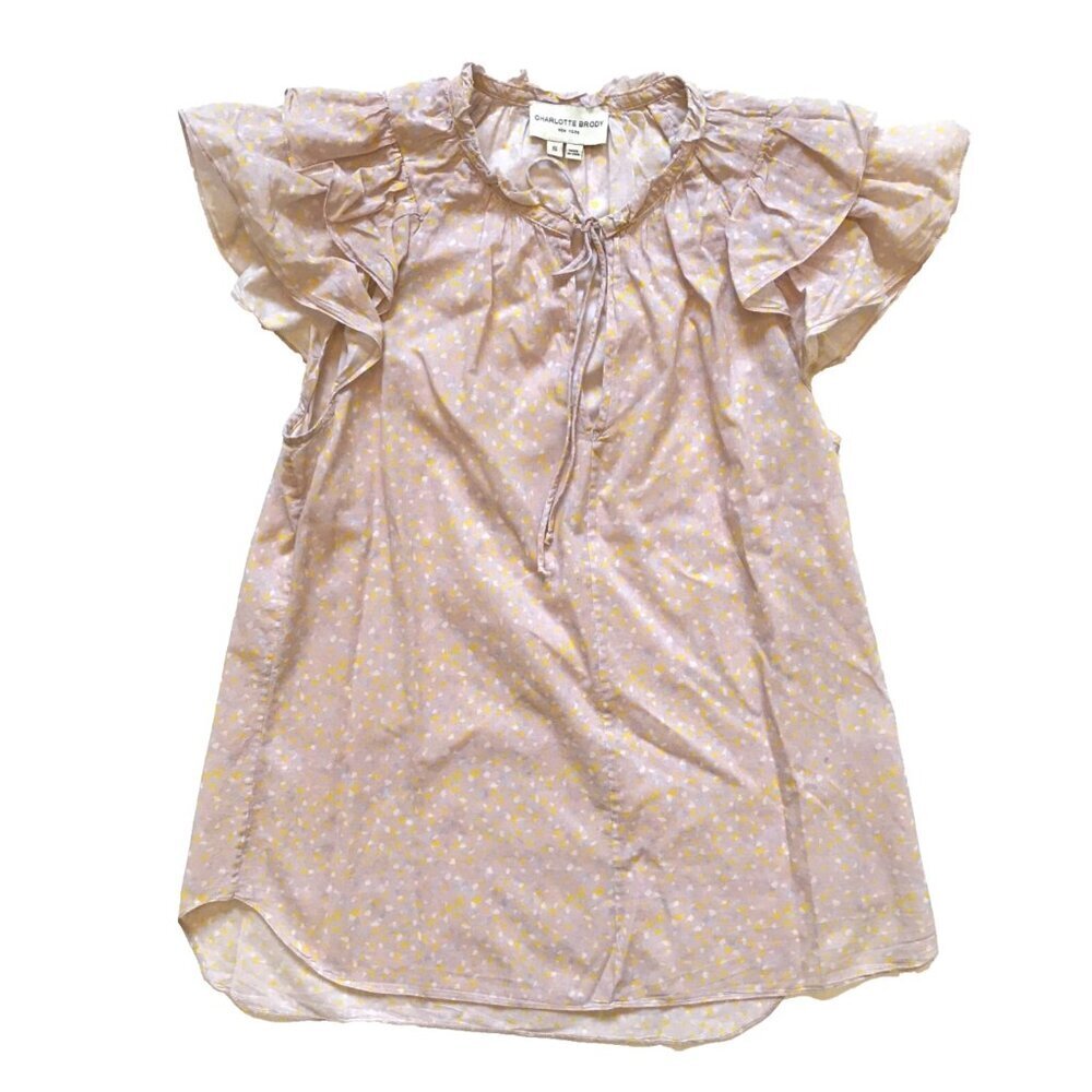 Charlotte Brody Butterfly Blouse Top Shirt Womens Small Pink Yellow Short Sleeve